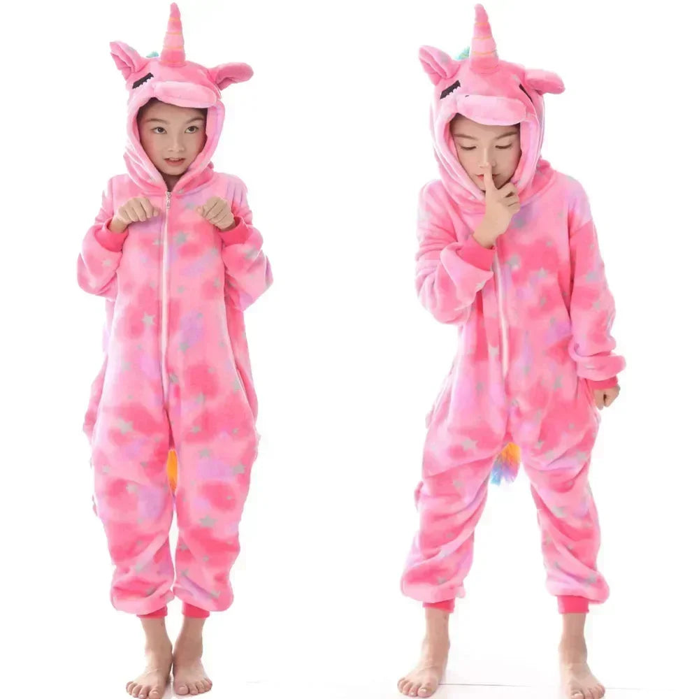 New Winter Unicorn Pajamas For Children Kigurumi Animal Pyjamas Kids Panda Onesie Boys Girls Sleepwear Dinosaur Jumpsuit