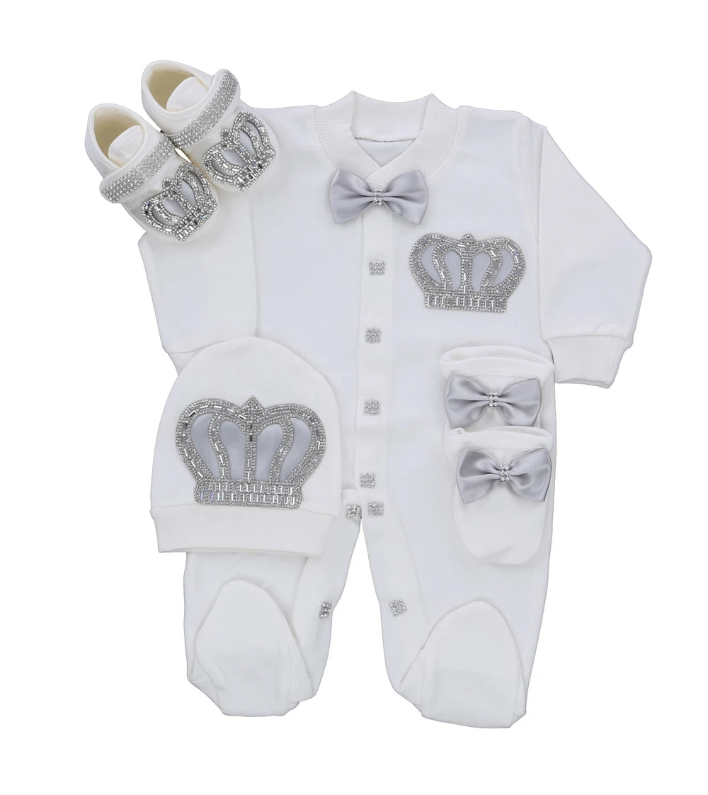 Dollbling Butterfly Jewelry Crown Gift Clothing Sets Welcome Home Lace Baby Rompers Mittens Bonnet Pajamas Outfit 4pcs Layette