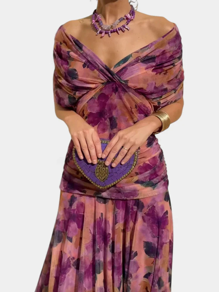 Summer Women Short Sleeve V Neck Sexy Dress, Holiday Female Elegant Fashion Party Dress, 2025 Patchwork Casual Ladies Maxi Dress