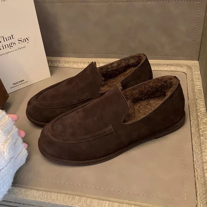 Loafers Shoes for Women Fashion Dress Flats Sport Shoes Suede Casual Warm Winter Boots 2025 New Cozy Walking Femme Snow Botas