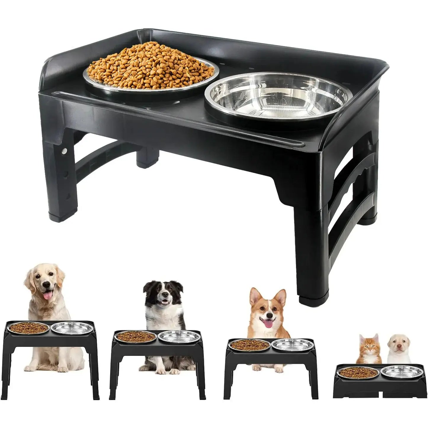 Updated Elevated Dog Bowls 4 Height Adjustable Raised Dog Bowl with Baffle No Spill Edge 2 Thick 50oz   Stainless Steel Dog Food