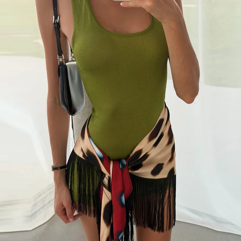 Sexy Leopard Print Women's Summer Dress Y2k Sleeveless Waist Cinching Strap Dresses With Scarf New Casual Beach Party Robe 2026