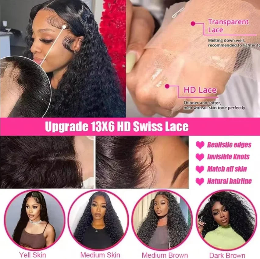 5*5 No Glue Deep Wave Human Hair Wigs Pre Plucked Brazilian Human Hair Lace Frontal Wig 13*6 Pre-Cut Wear and Go Lace Front Wig