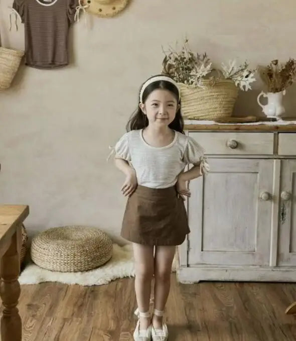 22316 Baby Summer Clothes 2024 Ins New Cotton and Linen Baby Girl's Skirt Short Leisure Crotch Button Mori Hot Pants