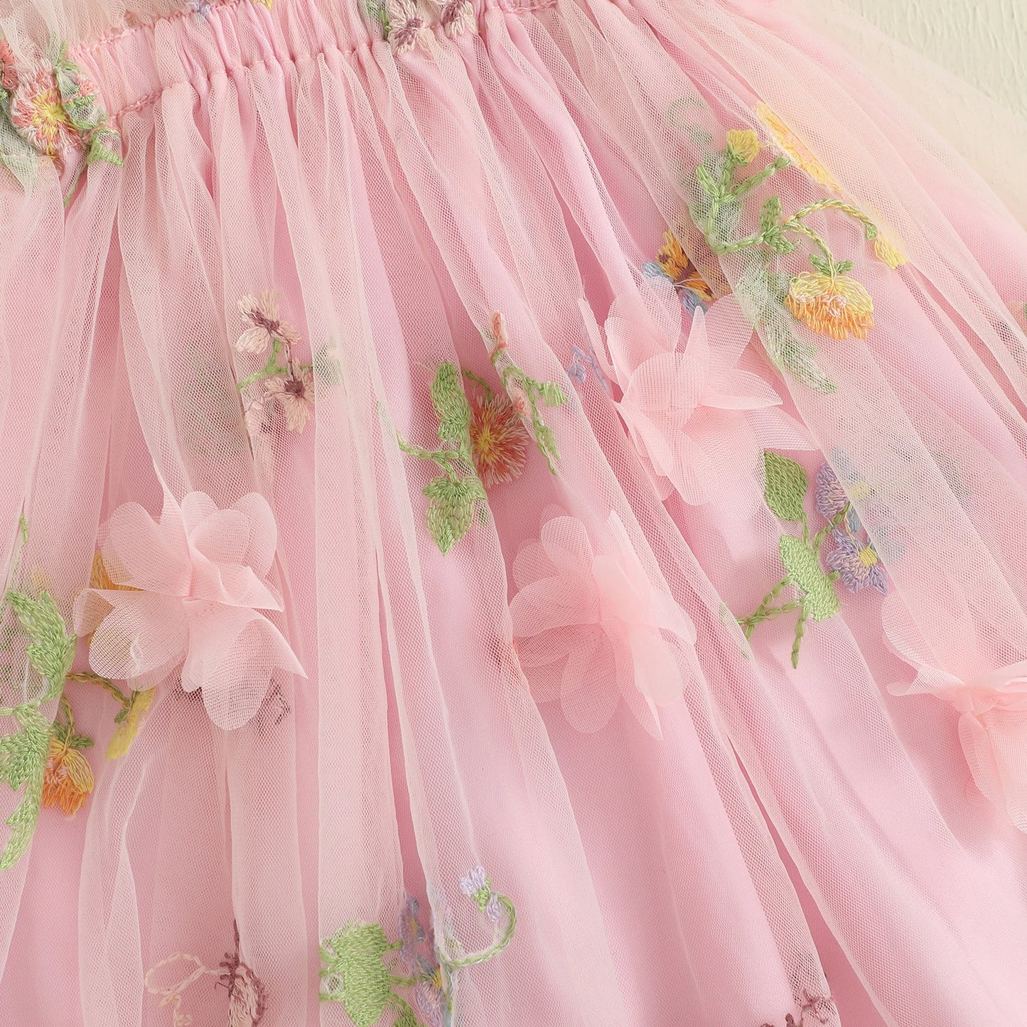 Baby Girl Square Neck Floral Embroidery Lovely Dress Kid Princess Lovely Dress Ruffle Sleeveless Toddler Party Dress Clothes