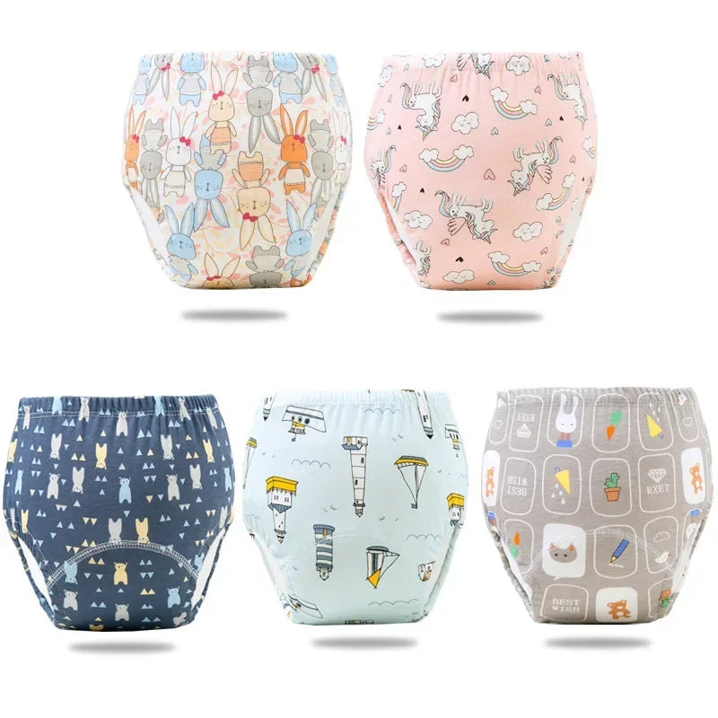 2/3/4/5/8Pc Baby Potty Toilet Training Pants Nappies Cartoon Boys Girls Underwear Cotton TPU WaterProof Panties Reusable Diapers