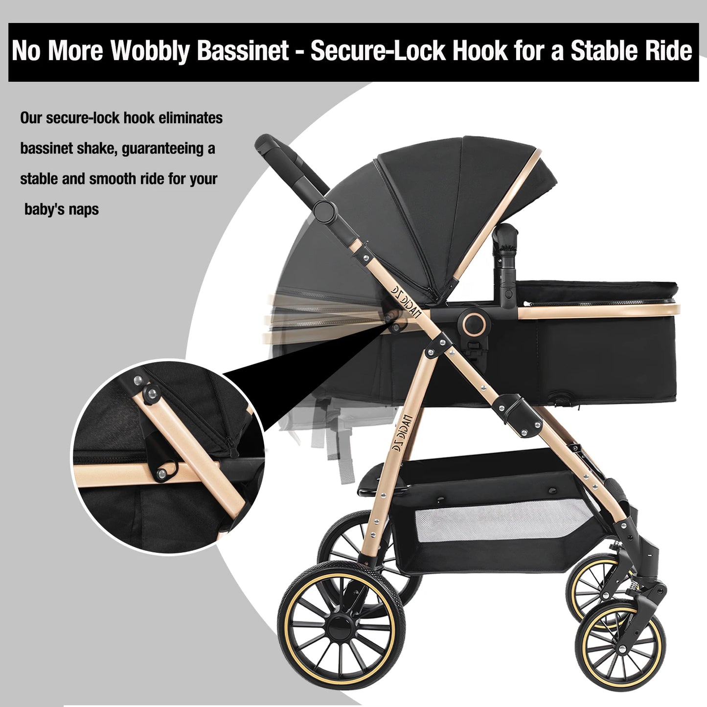 3-in-1 Baby Stroller with Bassinet & Car Seat Mode, 5-Point Harness, One-Hand Fold & Lightweight Design for Compact Storage