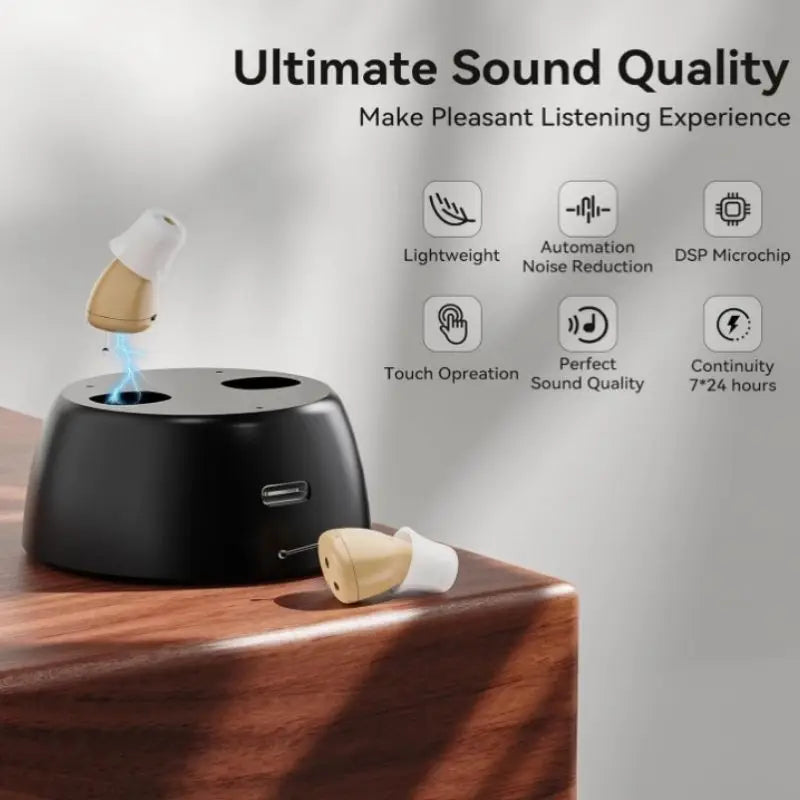 Rechargeable Noise-Canceling CIC 110D Hearing Aids Senior Invisible Hearing Aid for Seniors with Severe Hearing Loss