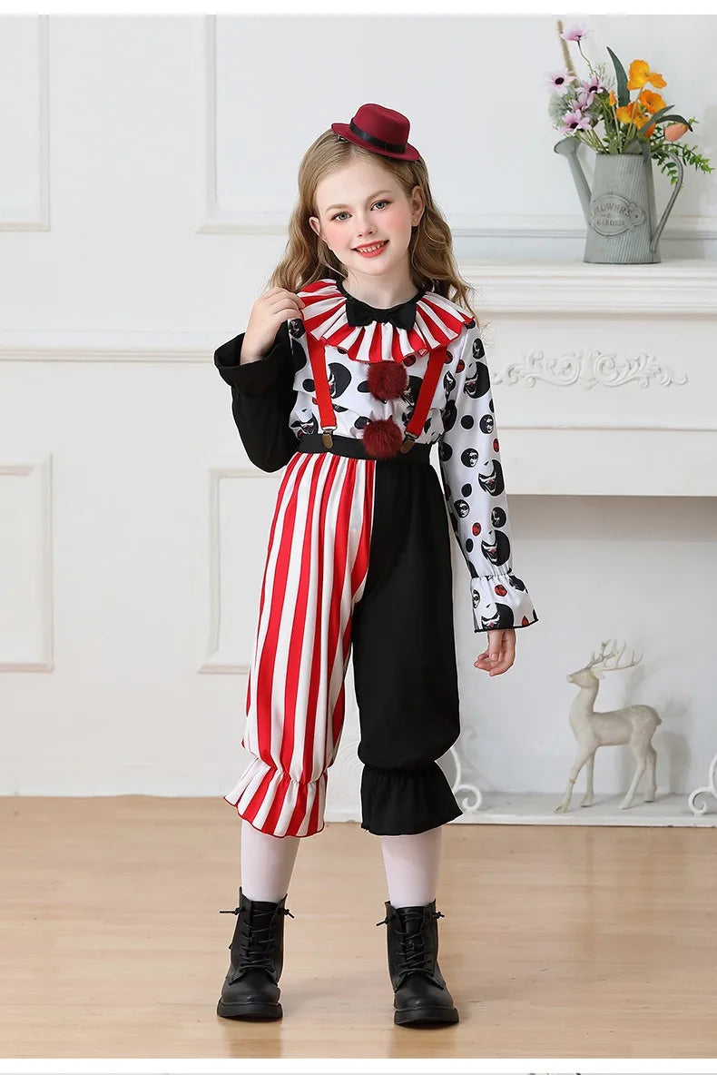 Halloween Cosplay Costumes Horror Clown Dresses Pants Headwear Clothes Sets Carnival Theme Party Role Playing Outfits for Girls