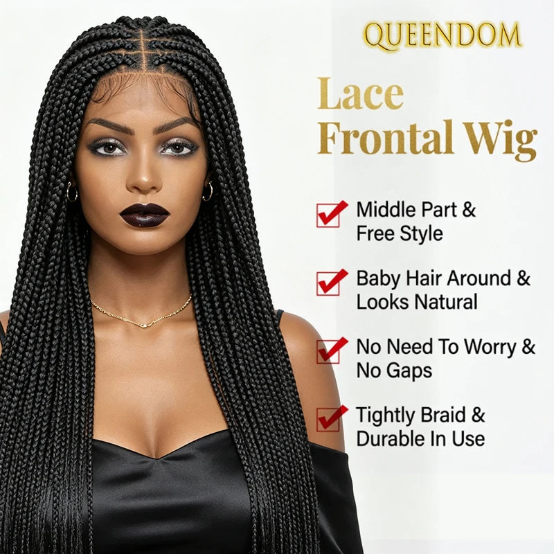 36" Knotless Box Braided Wig African black Women wig Full Lace Synthetic Braiding Hair Long Senegalese Twists wig Baby Hair