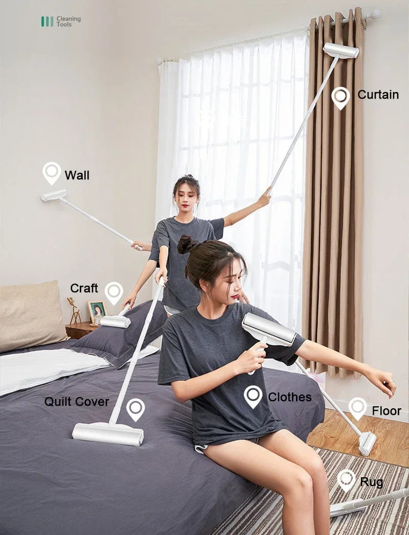 24cm 16cm Wide Lint Rollers Sticky with Long Handle Large Surface Pet Hair Remover Dust Brush for Carpets Floors Curtains