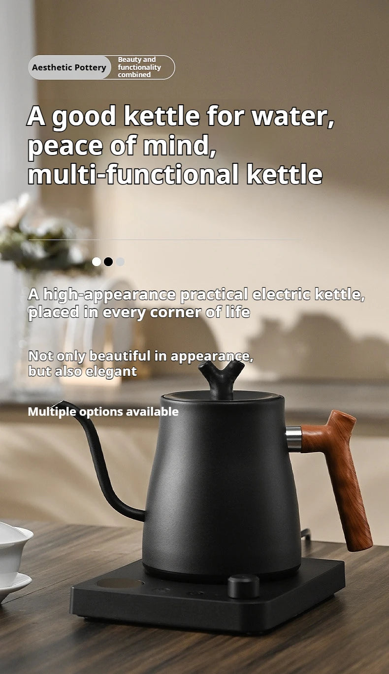 Smart Electric Gooseneck Kettle 1L 1000W, Stainless Steel Pour Over Coffee/Tea, 40-100°C Temp Control, Auto Shut-Off