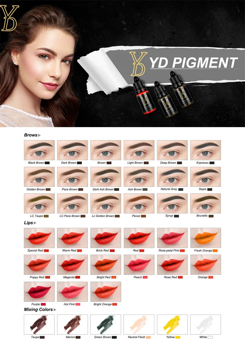 YDPMU 15 Colors Liquid Lip Pigment Tattoo Ink Professional Permanent Makeup Micropigmentation Beauty Lips Cosmetic Supply 12ML