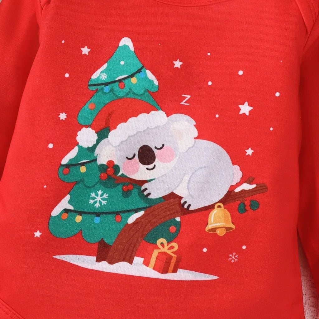 Baby Boy and Girl Christmas Costume Cute Koala Long Sleeve Top+ Pants+Hat 3PCS Clothes Set for 1-18 Months Infant Holiday Suit