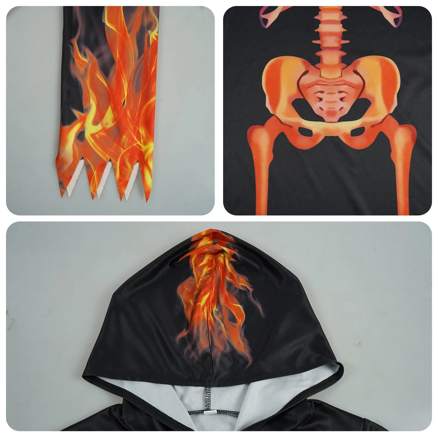 Halloween Costumes Hooded Robe Scary Death Skull Cosplay Suits Party Stage Performance Flame Skeleton Ghost Role Play Outfits
