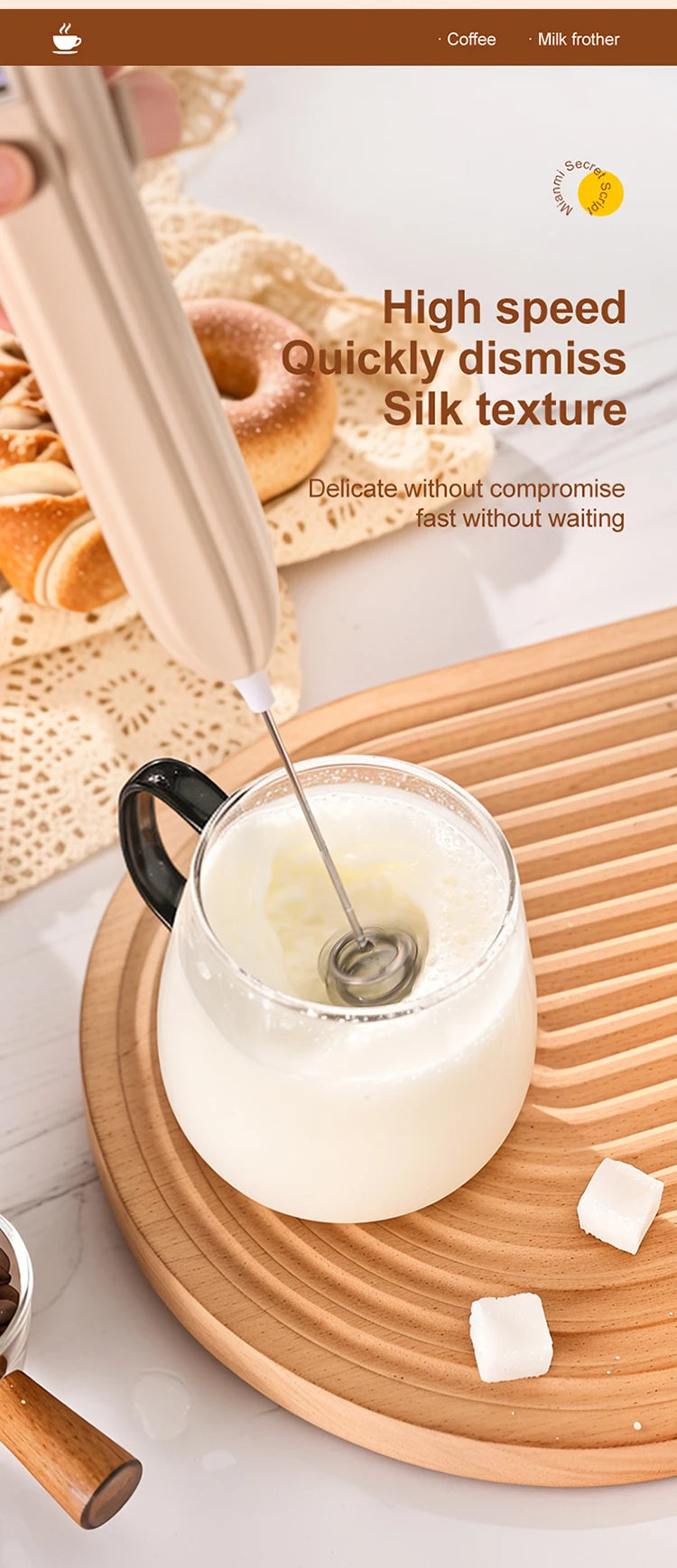 Electric Wireless Egg Beater Mini Coffee Mixer Handheld USB Charging Automatic Whipping Of Egg Whites Cream Home Baking