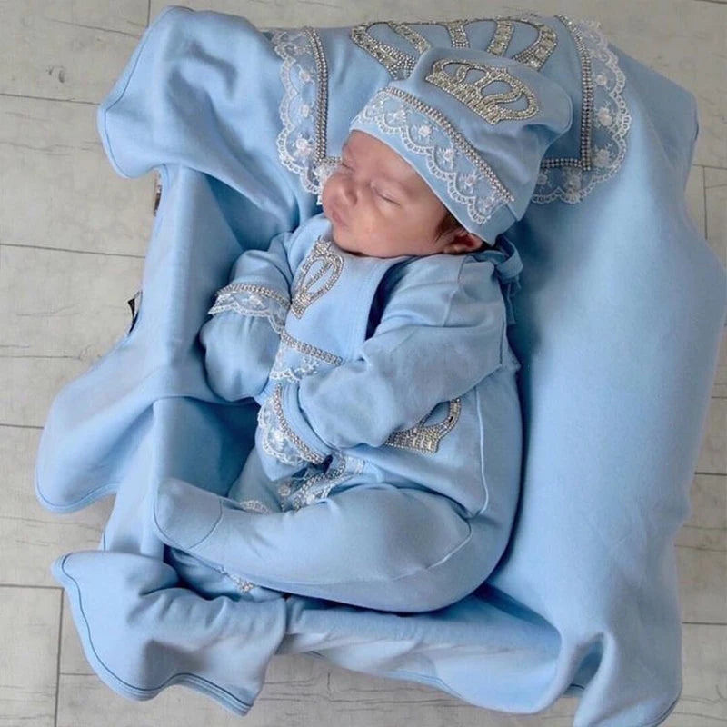 5pcs Newborn Baby Boy Outfits Kids Clothing Real Cotton Infant0 Products Shirt Pants Mittens Receiving Blanket