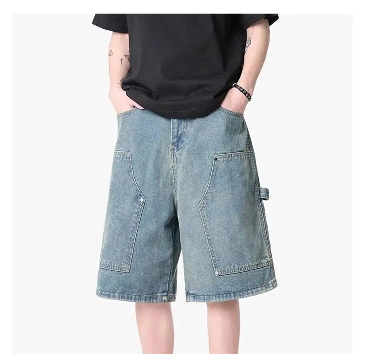 IEFB Workwear Men's Denim Shorts Multi Pocket Wide Leg Baggy Fit Casual Summer Streetwear Casual Cargo Jeans 9X2957