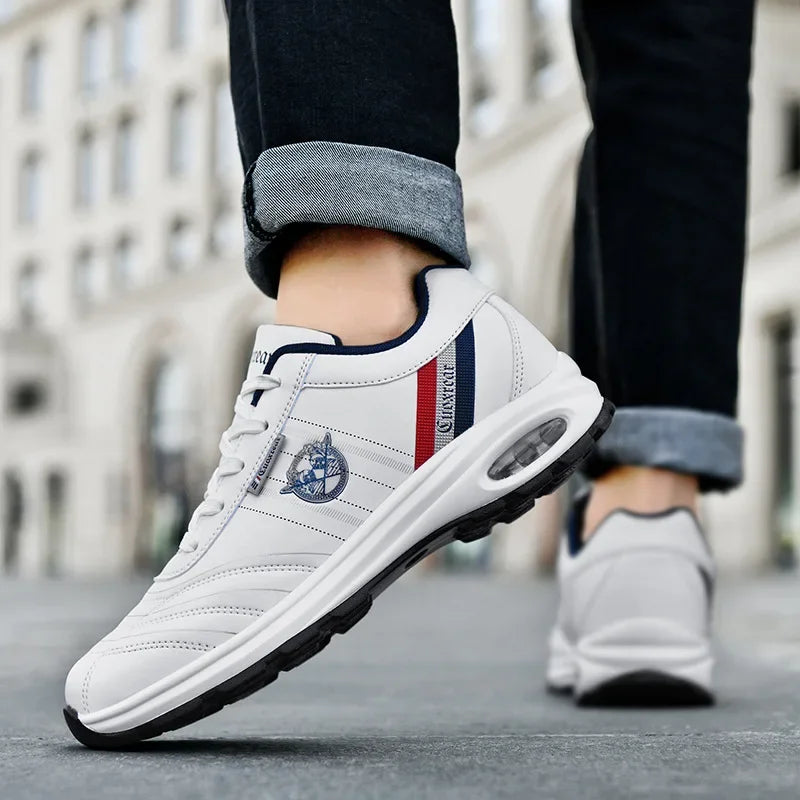 Men's Spring Autumn Casual Breathable Sport Shoes Shock Absorption Comfortable Leather Sneakers Korean Style Ankle High Mesh Lin