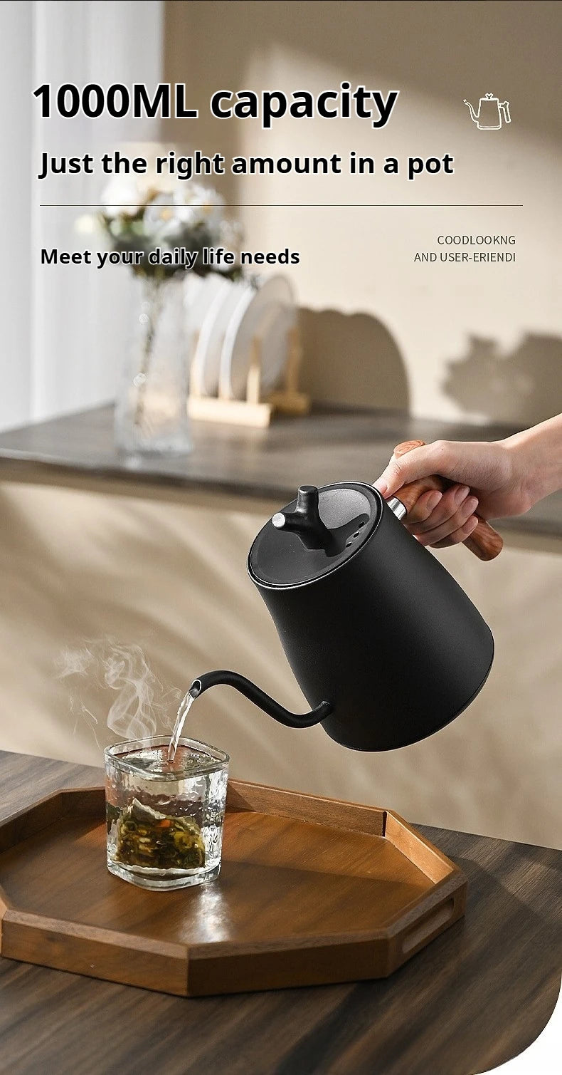 Smart Electric Gooseneck Kettle 1L 1000W, Stainless Steel Pour Over Coffee/Tea, 40-100°C Temp Control, Auto Shut-Off