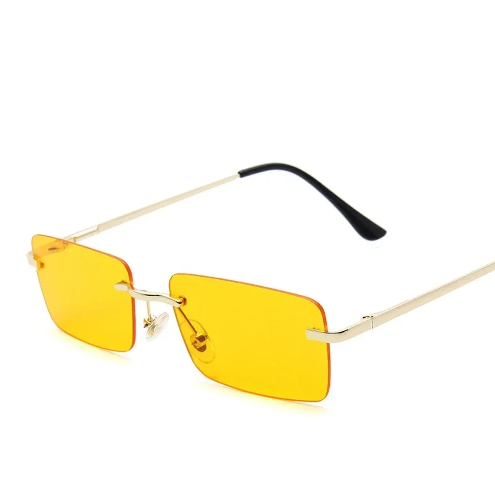 Rimless Rectangle Sunglasses Women UV400 Driving Sun Glasses Men Clear Color Summer Accessories Square Small Size
