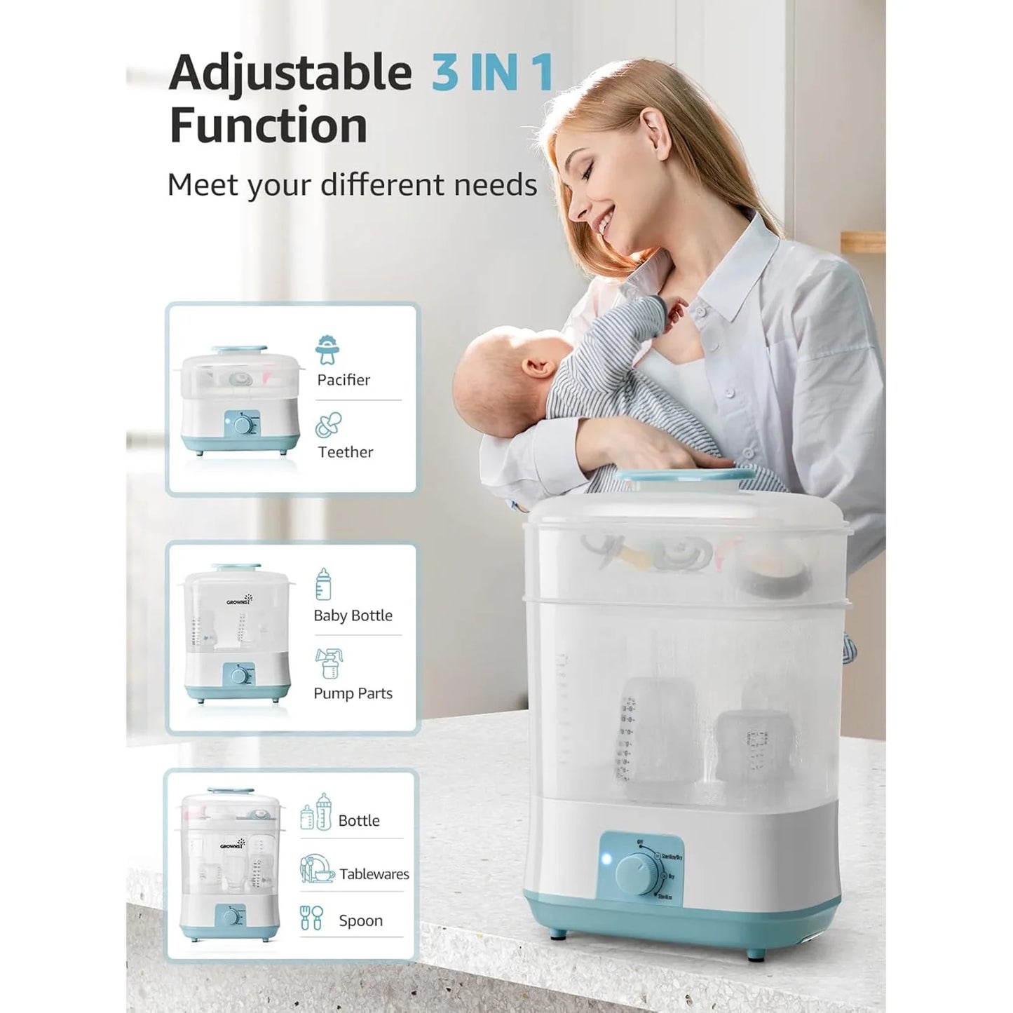 Baby Electric Steam Sanitizer Newborn Feeding Bottle Sterilizers Dryer Heater Large Box Steamer HighTemperature Sterilization