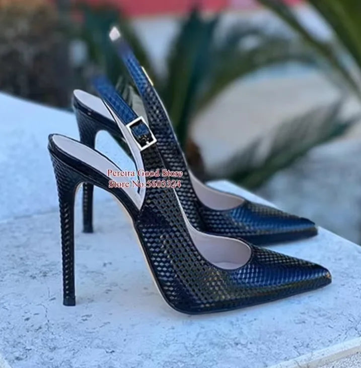 Yellow Snakeskin Slingback Pumps Pointy Toe Shallow Stiletto Heels Dress Shoes Cut-out Heels Women Shoes 12Cm 10Cm 8Cm
