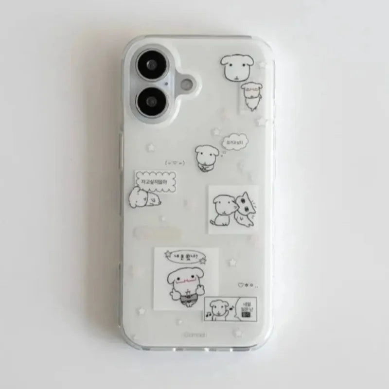 Korean Cute Big Head Puppy Polka Dots Phone Case For iPhone 17 Air 16 15 14 13 12 11 Pro Max 16e 17e X XR XS Max 7 8 Plus Cover