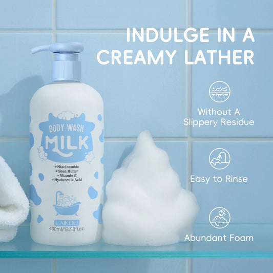 LAIKOU 400ml Milk Body Wash, Gentle Cleansing Long Lasting Moisturizing Milk Fragrance Shower Gel With Niacinamide & Shea Butter