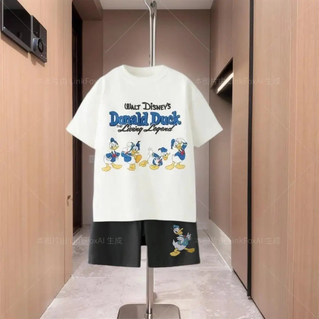 2025 Summer Kids Clothes Short Sleeve Outfits Cartoon T-shirt+shorts Children Trendy Round Neck Tees Versatile Shorts Suits
