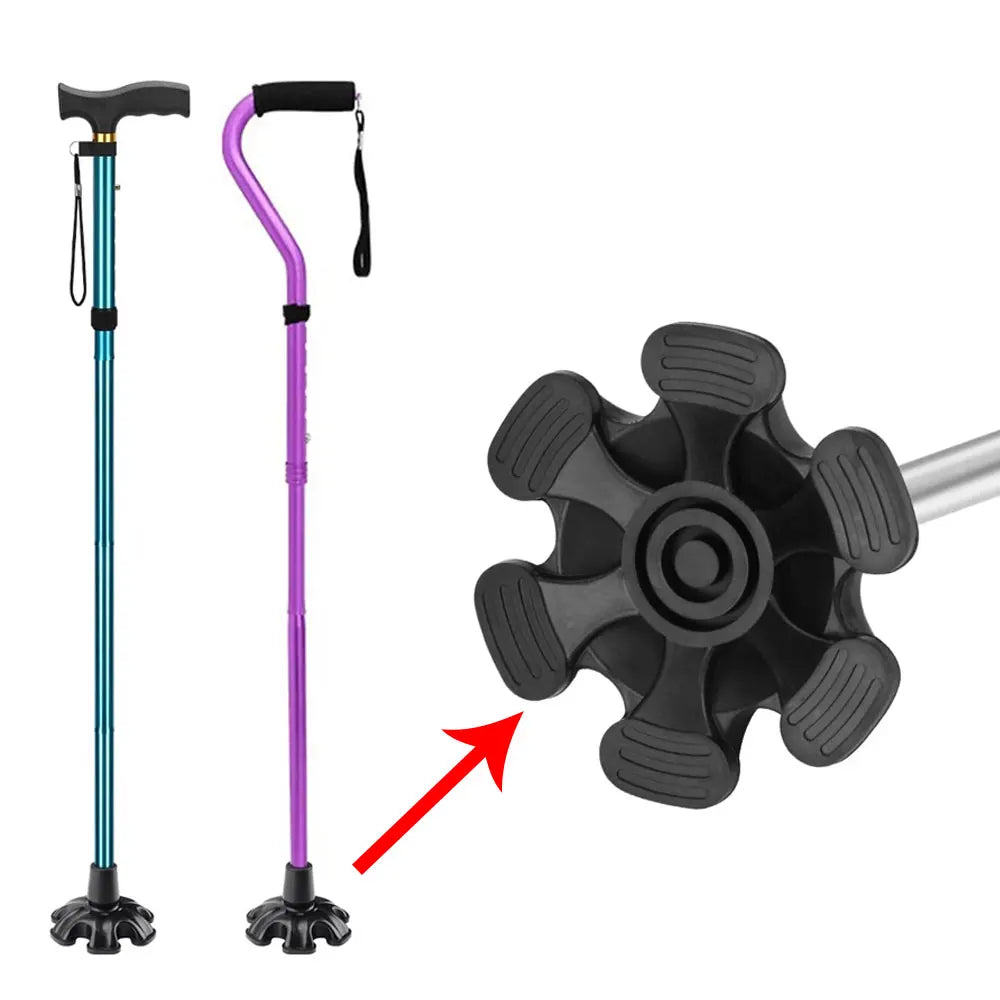 1Pc 19mm/22mm Cane Tips Replacement Foot Pad Heavy Duty Rubber Self Standing 6 Support Feets Base for Walking Canes Sticks