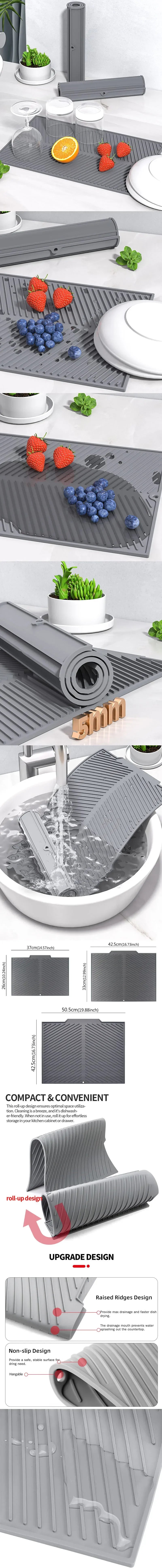 Silicone Wave Drying Mat Non Slip Dish Drainer Pad Heat Resistant Foldable Kitchen Table Placemat for Countertop Insulation