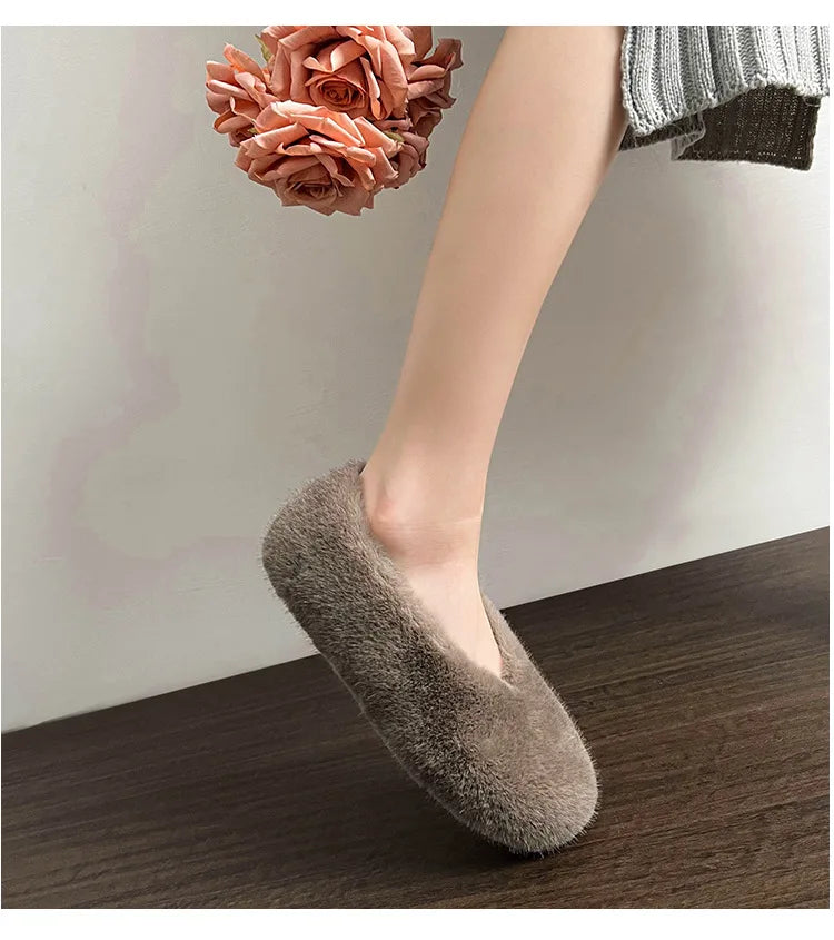 Women's Shoes 2025 New Style Warm Mink Wool Fleece Soft-soled Bean Shoes, Plus-size Women's Shoes43 Mom Shoes Luxury Shoes Women