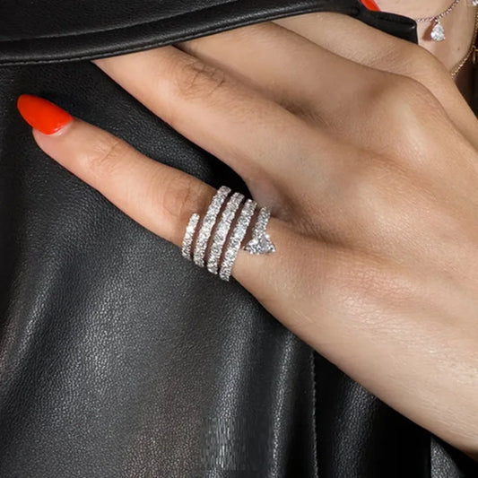Micro Paved 5A CZ Multi Wrap Spring Spiral Open Adjusted Women Pinky Finger Ring Fashion Jewelry