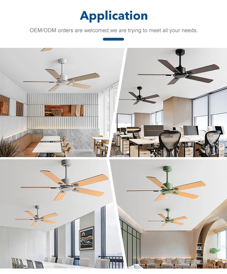 Large Ceiling Fan 52 Inch 5 Wood-Style Blades DC Mo tor Remote Control Quiet Running Fan for Living Room