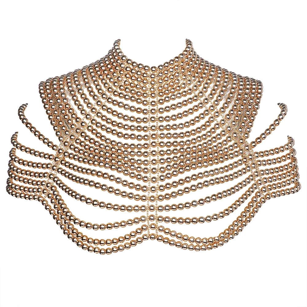 Sexy Pearl Body Chain For Women Necklaces Shawl Female Punk Style Beaded Collar Shoulder Sweater  Long Chain Bridal Body Jewelry