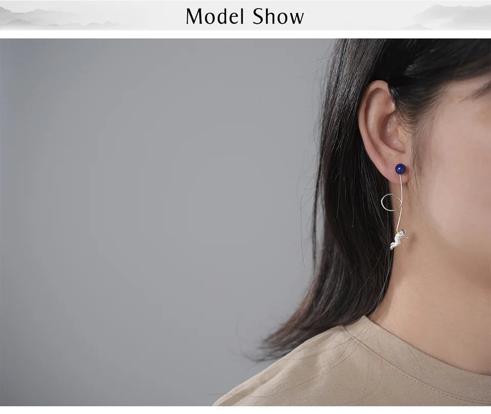 Lotus Fun Natural Stone Unusual Space Odyssey Long Tassel Dangle Earrings For Women Real 925 Sterling Silver Fashion Jewelry
