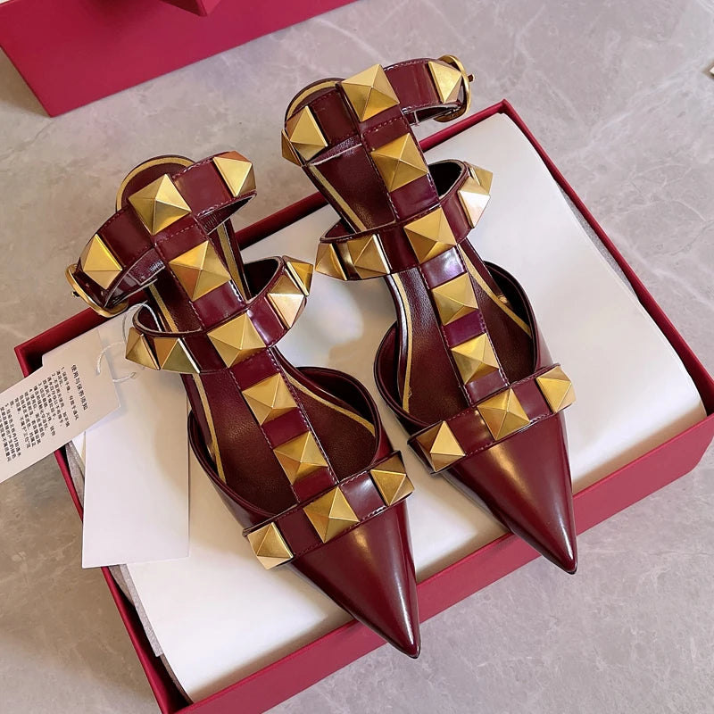 Women's Fashion Rivet High Heels 2023 Spring/Summer New Baotou Sandals Pointed Single Shoes