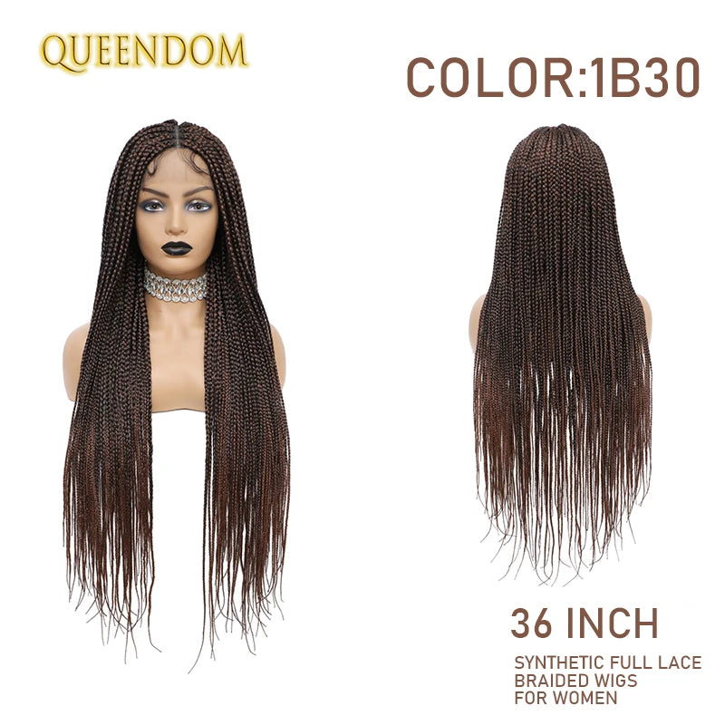 36" Knotless Box Braided Wig African black Women wig Full Lace Synthetic Braiding Hair Long Senegalese Twists wig Baby Hair