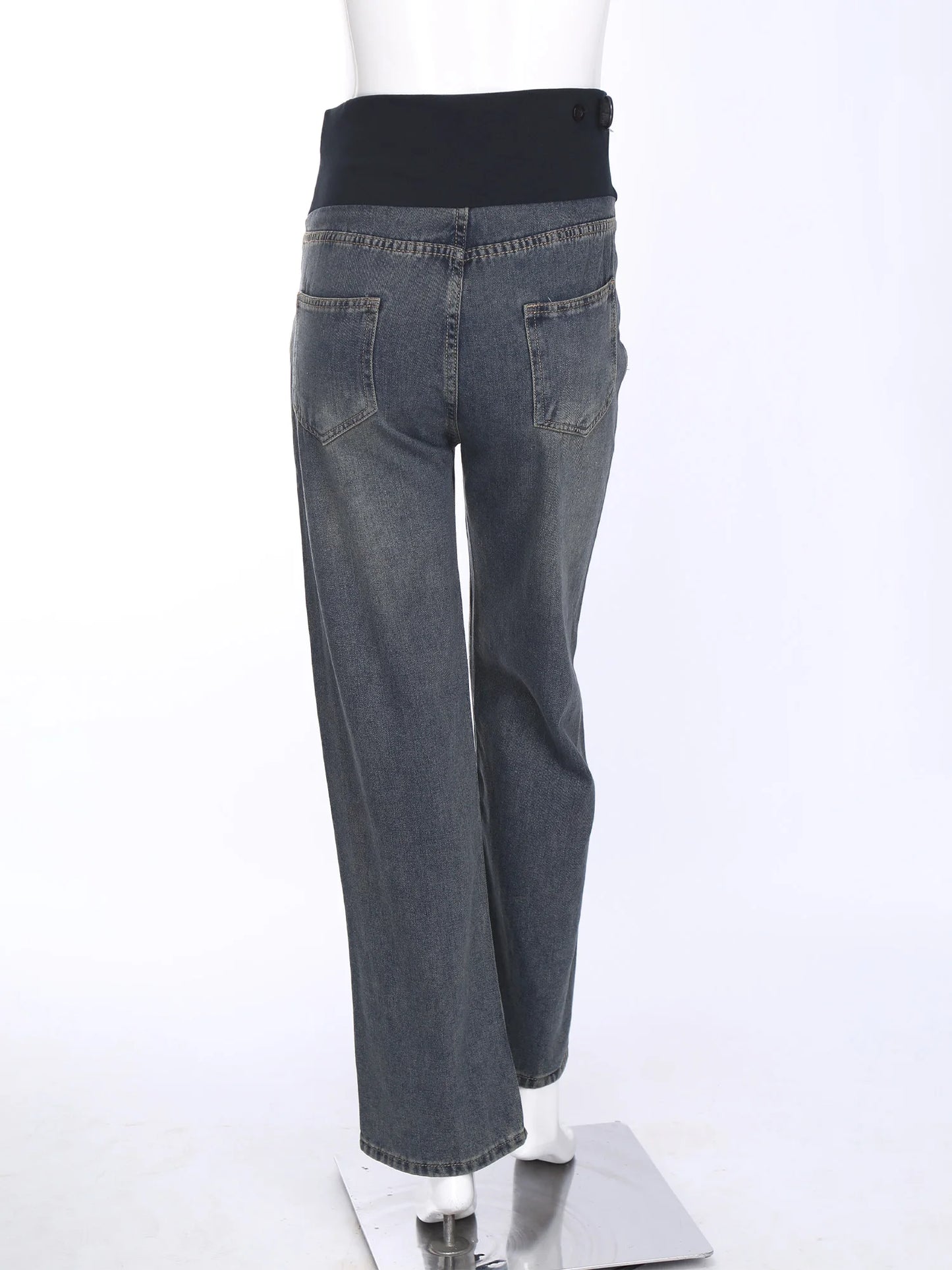 Pregnant Women Fashion Casual Wide-Leg Jeans Adjustable High Waist Belly Support Denim Pants Maternity Clothing for Daily Party