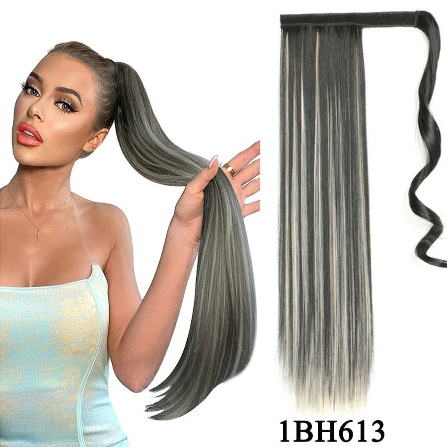 Synthetic Ponytail Long Straight Wrap Around Ponytail Hair Extension Heat-Reistant Fiber Pony Tail Fake Hairpieces For Women
