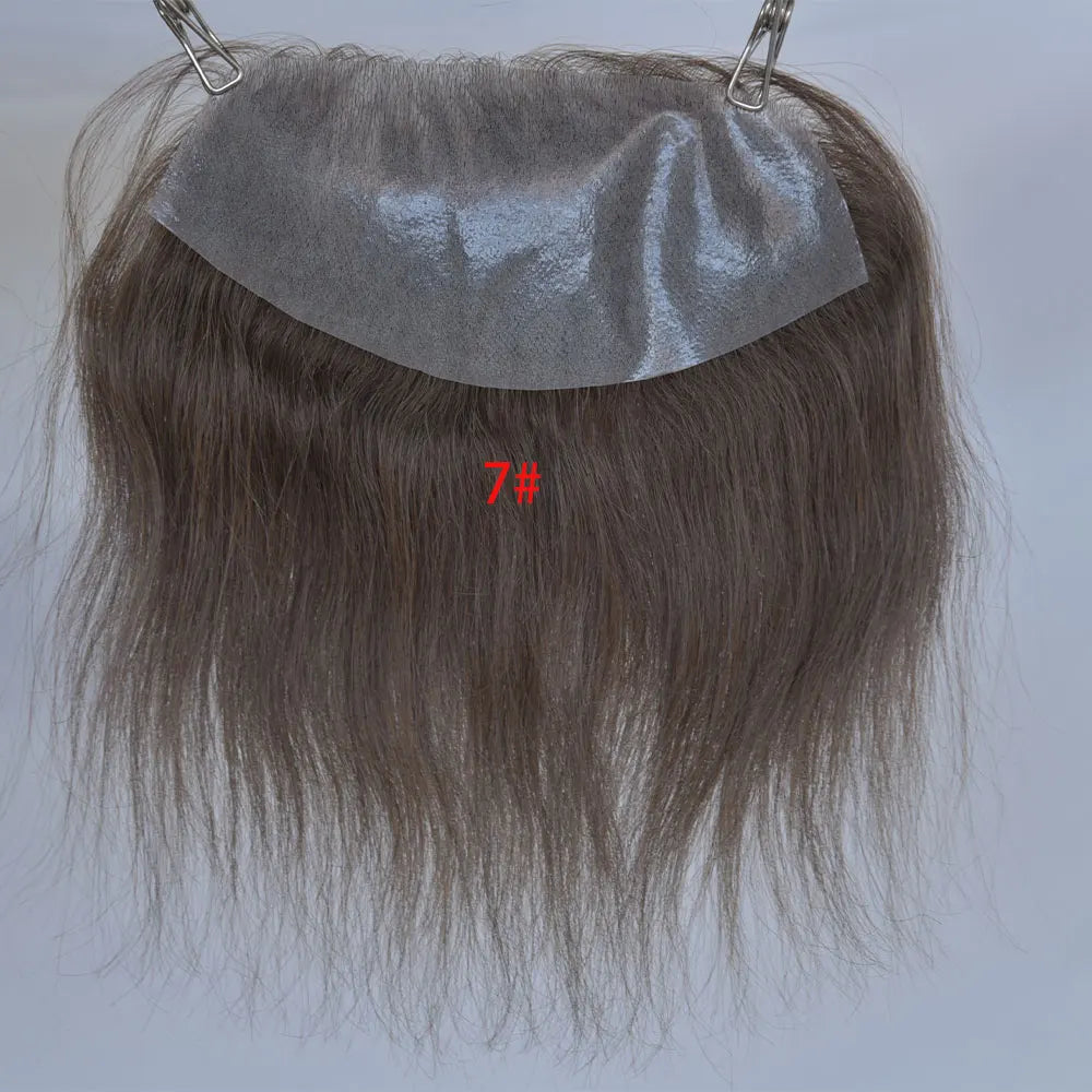 Men's Hairline PU Toupee Brown Hair for Frontal Hairpiece 100% Human Hair D Style Topper Replacement System 7x16cm Big Hairline