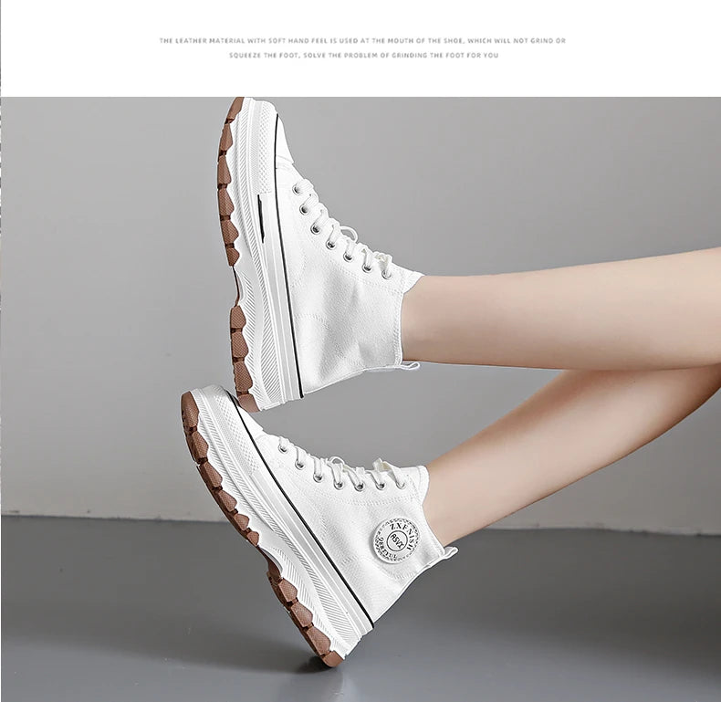 2026Women Canvas Shoes High Top Women's Vulcanize Shoes Lace-Up Casual Ladies Sneakers Plarform Non-slip Round Head Female Shoes