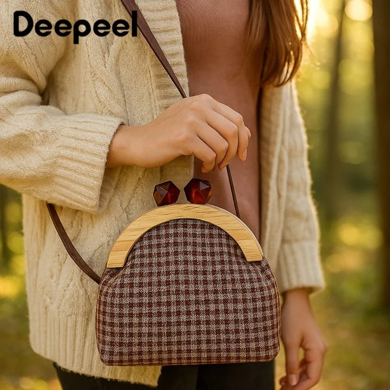 1Pc 14cm Mini Wooden Bag Handle Colored Beads Purse Frame Kiss Clasp Wallet Clourse Clip DIY Handmade Bracket Bags Accessories