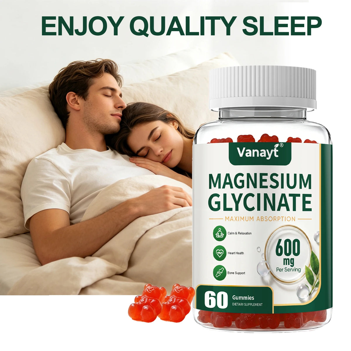 Magnesium Glycinate 600mg Per Serving With Black Pepper Vitamin D3 B6 Supports Normal Muscle Joint Nerve Function Nighttime Relaxation And Daily Wellness