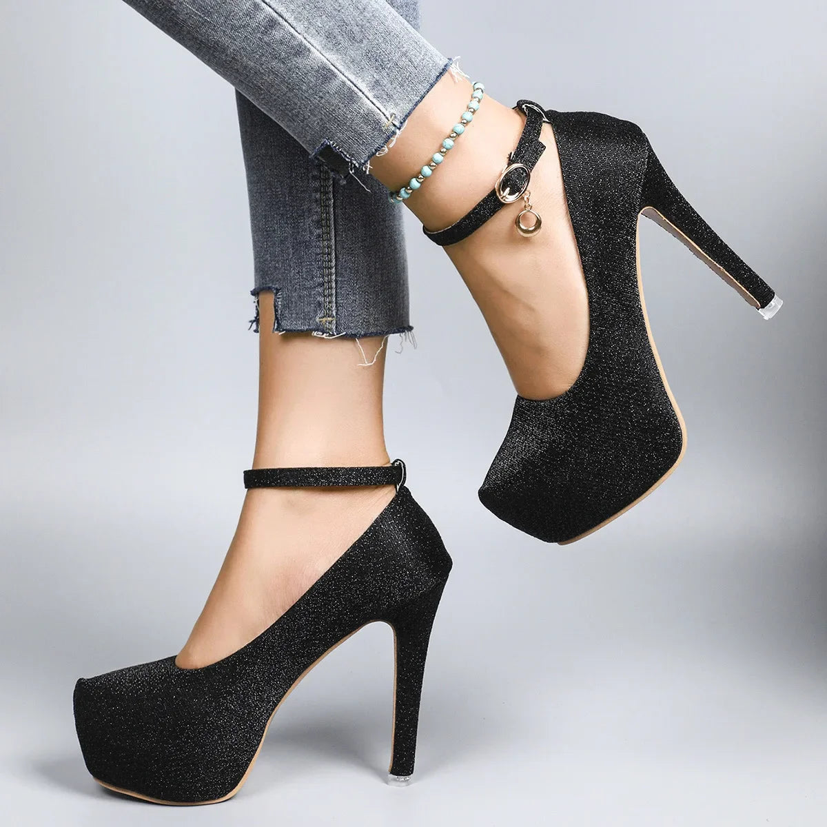 Spring Autumn New Style Waterproof Platform High Heels Thin Heel Silver Large Size Ultra High Heel Single Shoes for Women Show A