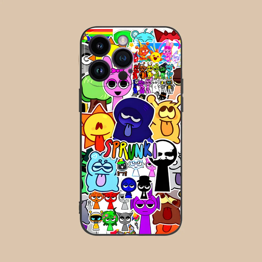 Funny Cartoon Sprunki Pattern Phone Case For iPhone 17 16 15 14 13 12 11 Pro Max Mini SE 7 Plus 17E Shockproof Non-Slip Cover