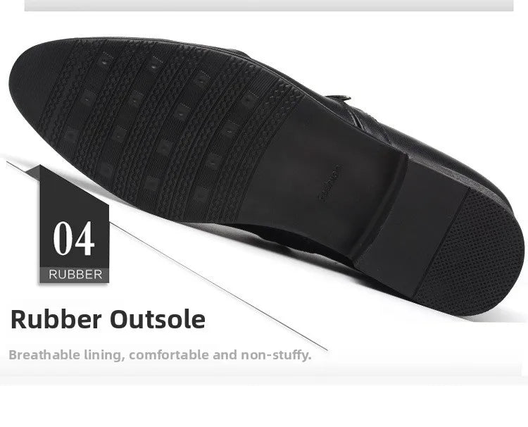 New Men's Slip-On Business Casual Shoes Large Size Fleece Lined Leather Shoes Wear Resistant Rubber Outsole Low Cut Ankle High