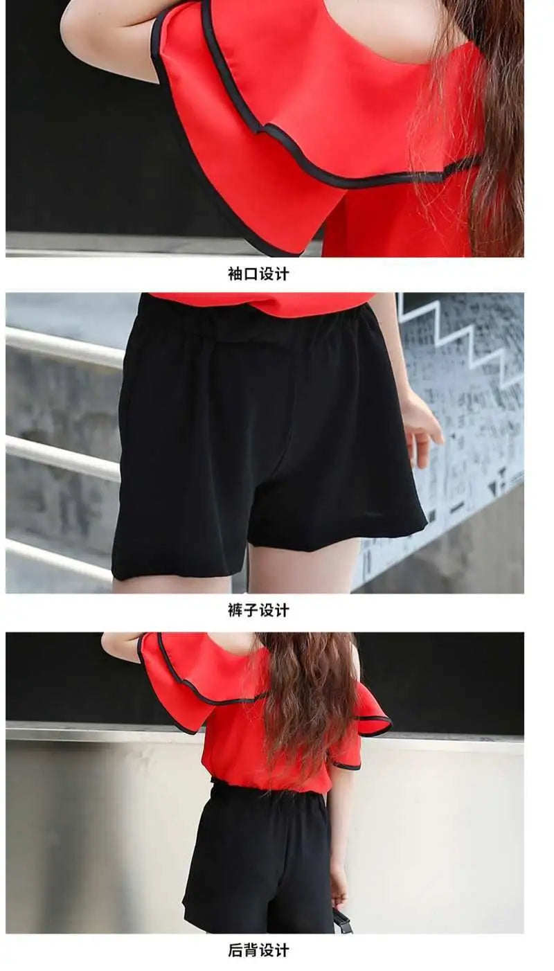 Outfit for Girls 10 To 12 Years Summer 2024 Girls Clothing Sets Kids T-shirt+Shorts Suits Short Sleeve Children Fashion Kids Set