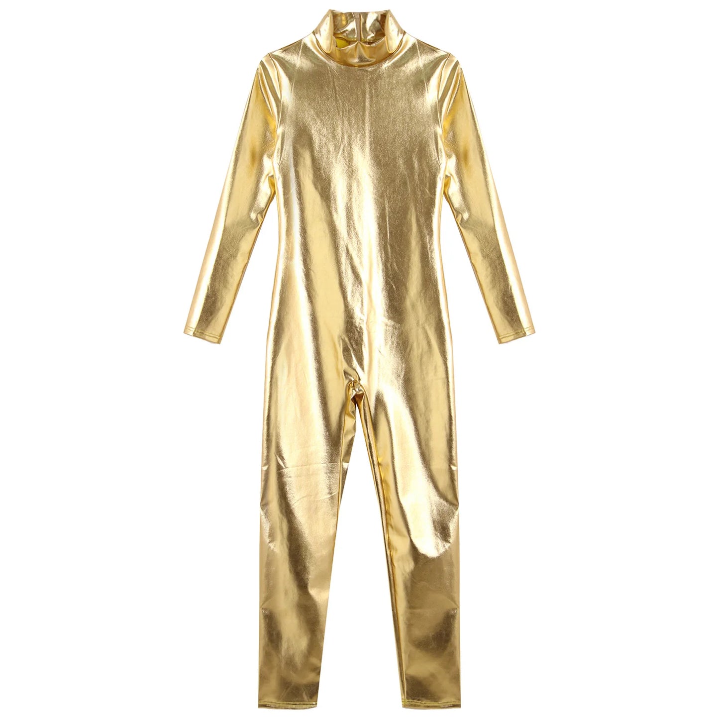 Kids Boys Girls Dance Metallic Jumpsuit Children's Gymnastics Bodysuit Performance Costume Long Sleeve Full Length Leotard